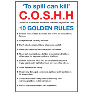 297x210mm COSHH 10 Golden Rules