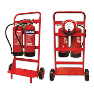 Double Fire Extinguisher Stand c/w Rotary Hand Bell