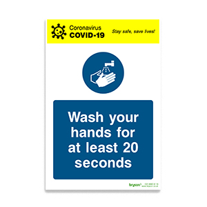 Covid Coronavirus Wash Your Hands For At Least 20 Seconds - 1mm Rigid PVC (200x300)