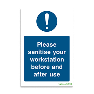 Covid Please Sanitise Your Workstation Before And After Use - 1mm Rigid PVC (200x300)