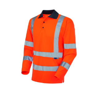 Leo Workwear Woolsery CoolViz Long Sleeved Polo Shirt - Orange - XSmall