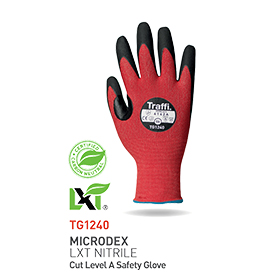 Traffi Glove LXT TG1240 Carbon Neutral Microdex Nitrile cut level A glove with 15gg liner Size 9