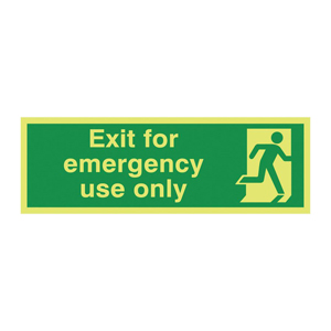 150x450mm Exit For Emergency Use Only - Nite Glo Rigid