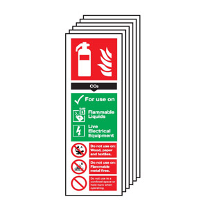 300 x 100mm CO2  Fire Extinguisher Sign - Self Adhesive Pk of 6