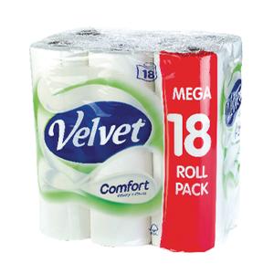 Velvet Comfort Premium Toilet Roll White Pk18