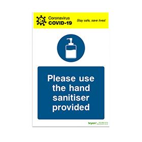 Covid Coronavirus Please Use The Hand Sanitiser Provided - 1mm Rigid PVC (200x300)