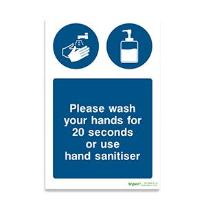 Covid Please Wash Your Hands For 20 Seconds Or Use Hand Sanitiser - 1mm Rigid PVC (200x300)