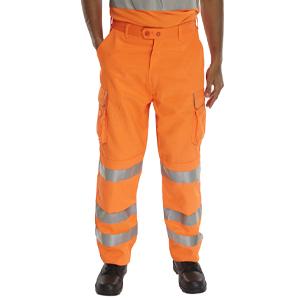 Hi Vis Polycotton Cargo Trousers Orange 30